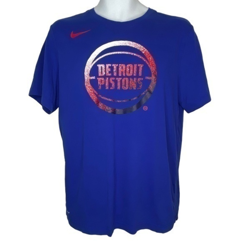 Detroit Pistons NBA Shirt Nike Tee Dri Fit Blue Graphic Print Short Sleeve Top